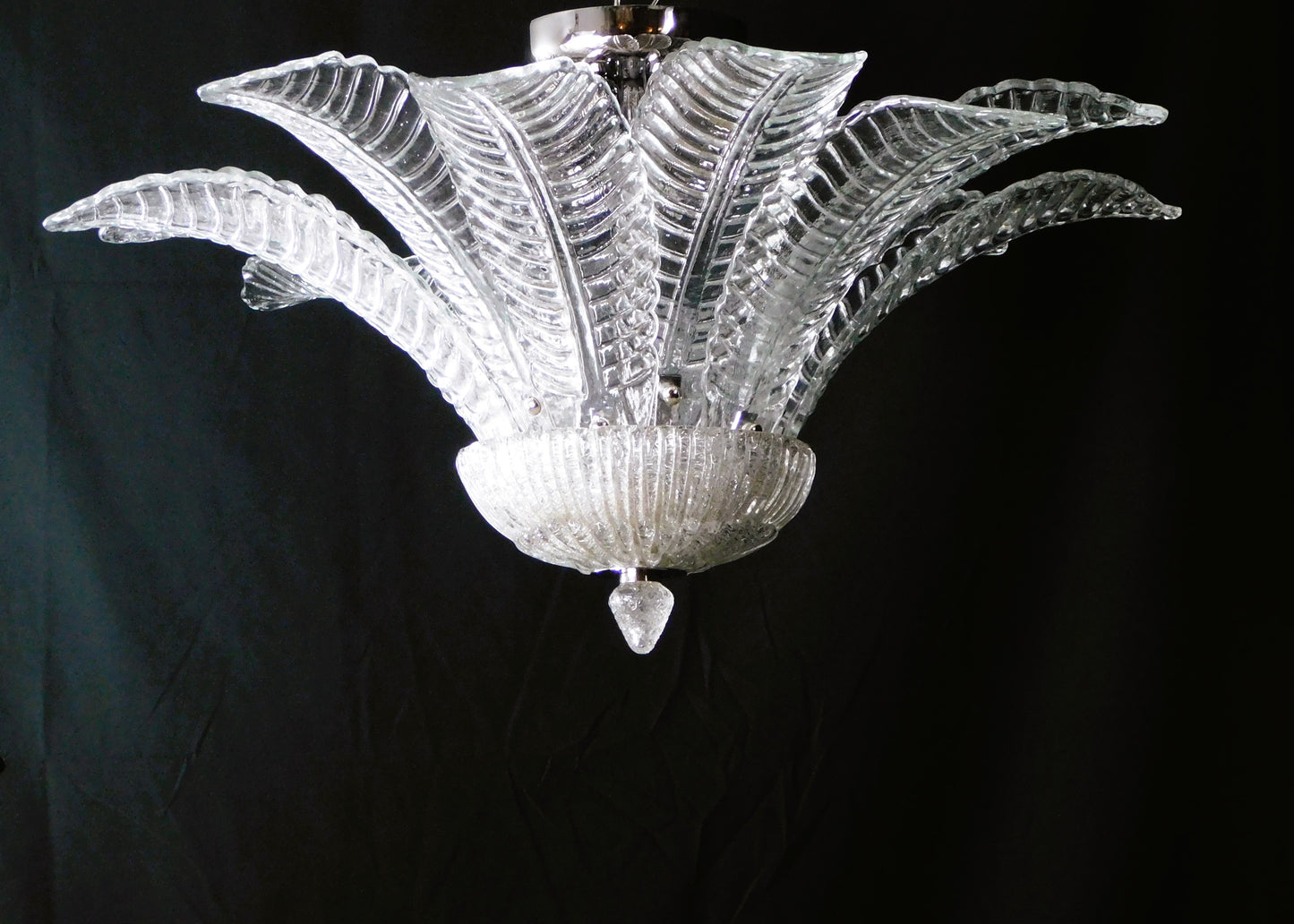 Vintage Palmette Chandelier in Crystal Glass , 1985 , made in Murano Italy