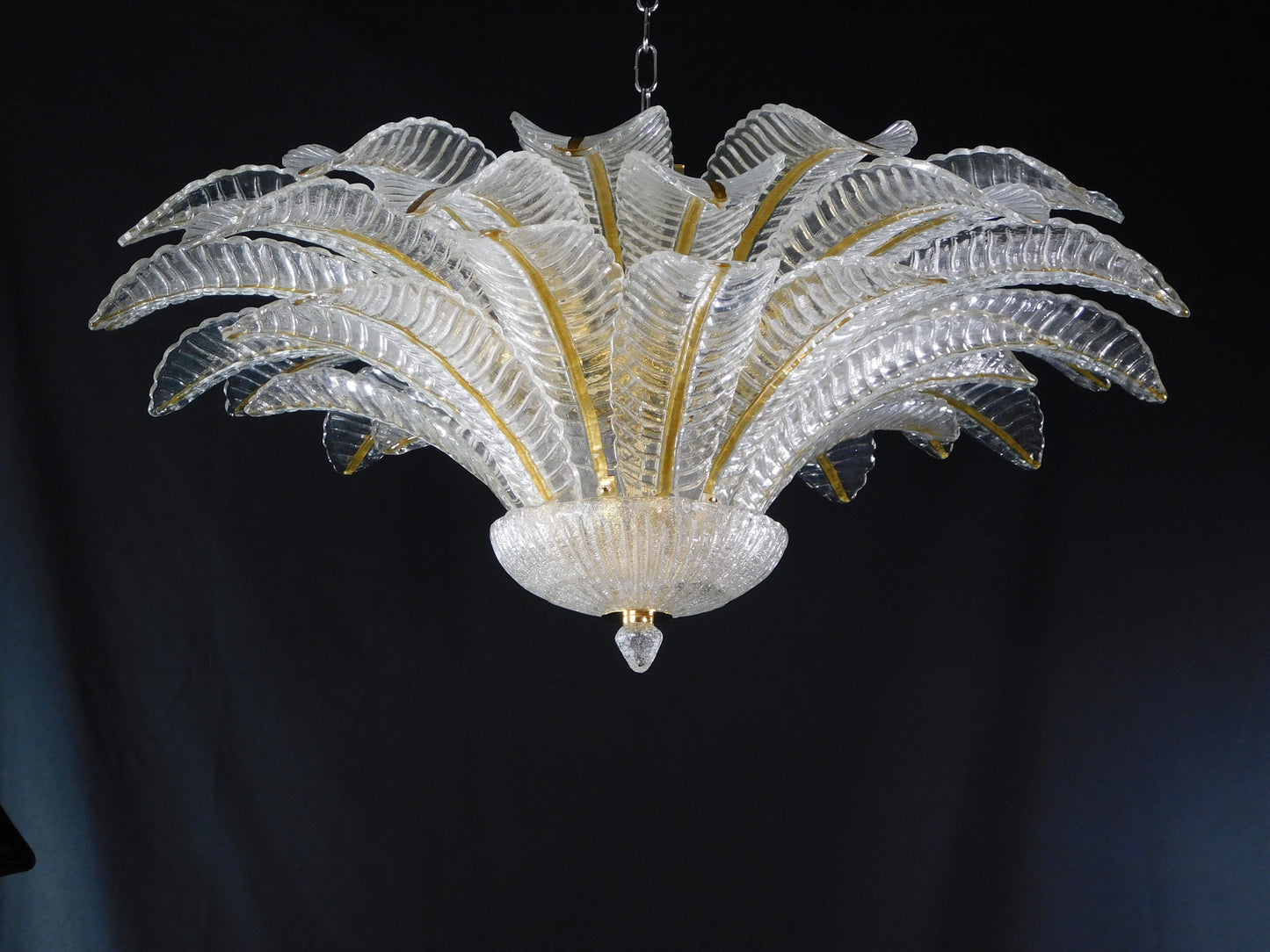 Vintage Palmette Chandelier in Crystal Glass with Gold Thread, 1985