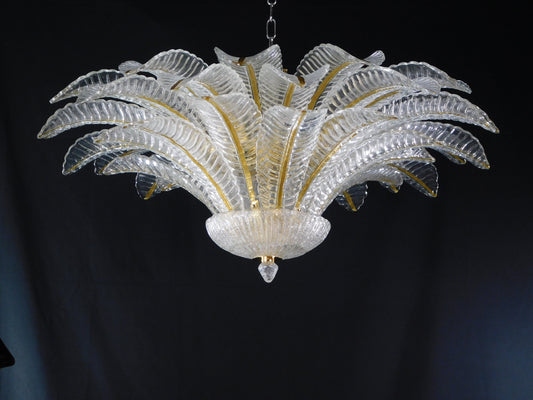 Vintage Palmette Chandelier in Crystal Glass with Gold Thread, 1985