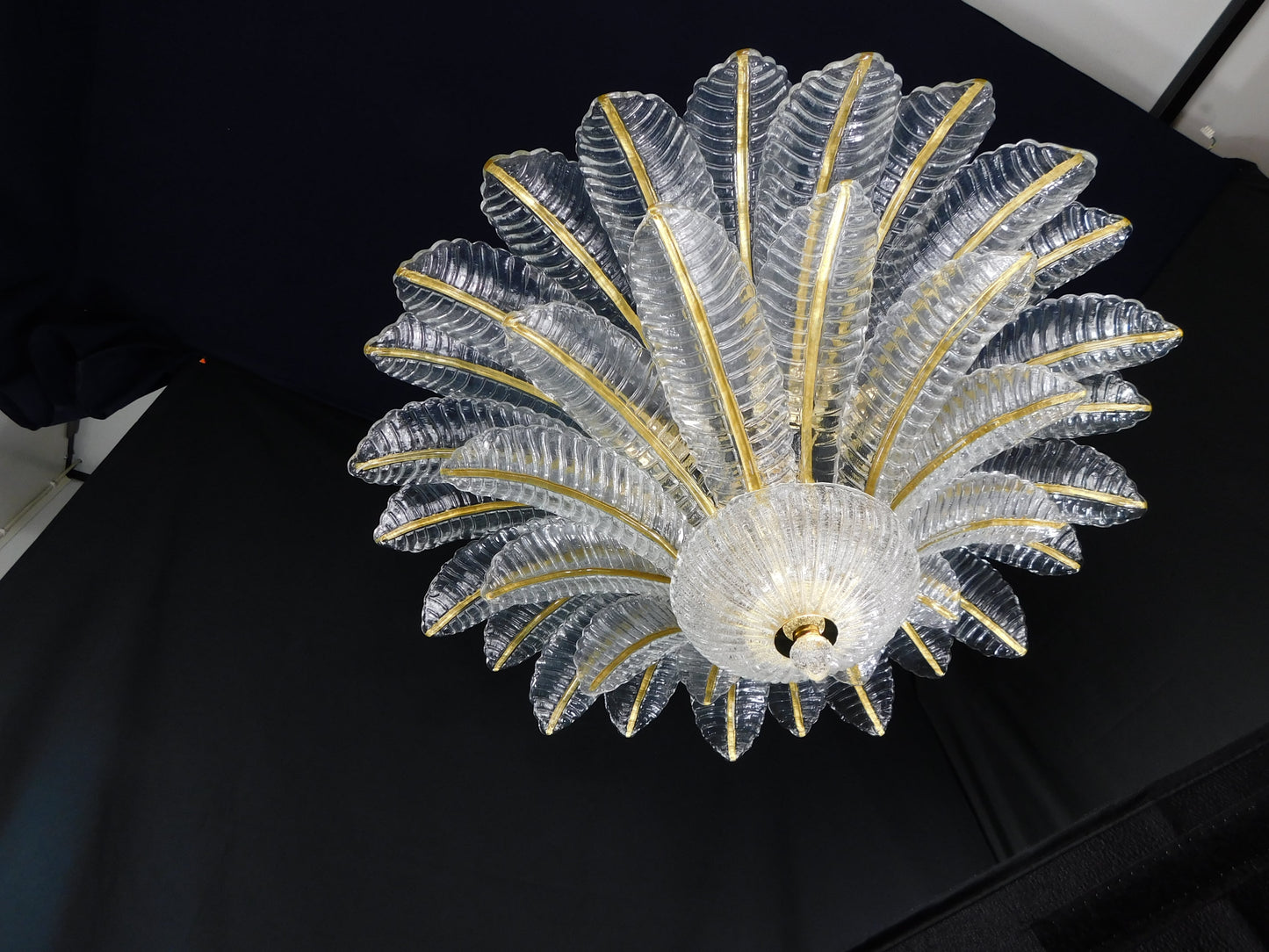 Vintage Palmette Chandelier in Crystal Glass with Gold Thread, 1985