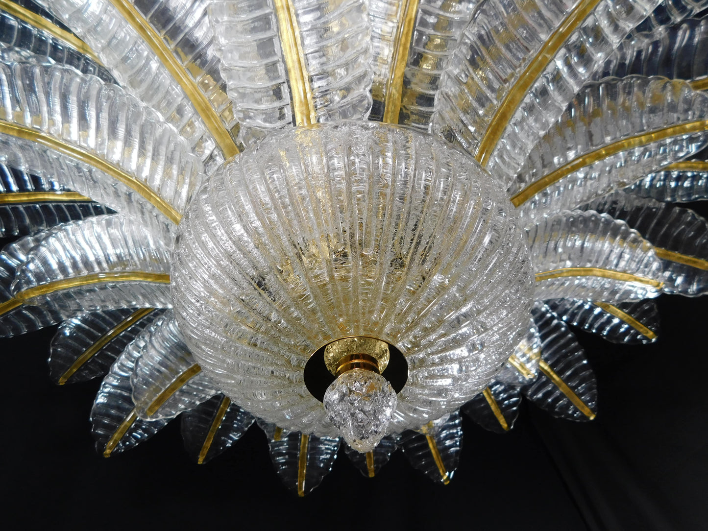 Vintage Palmette Chandelier in Crystal Glass with Gold Thread, 1985