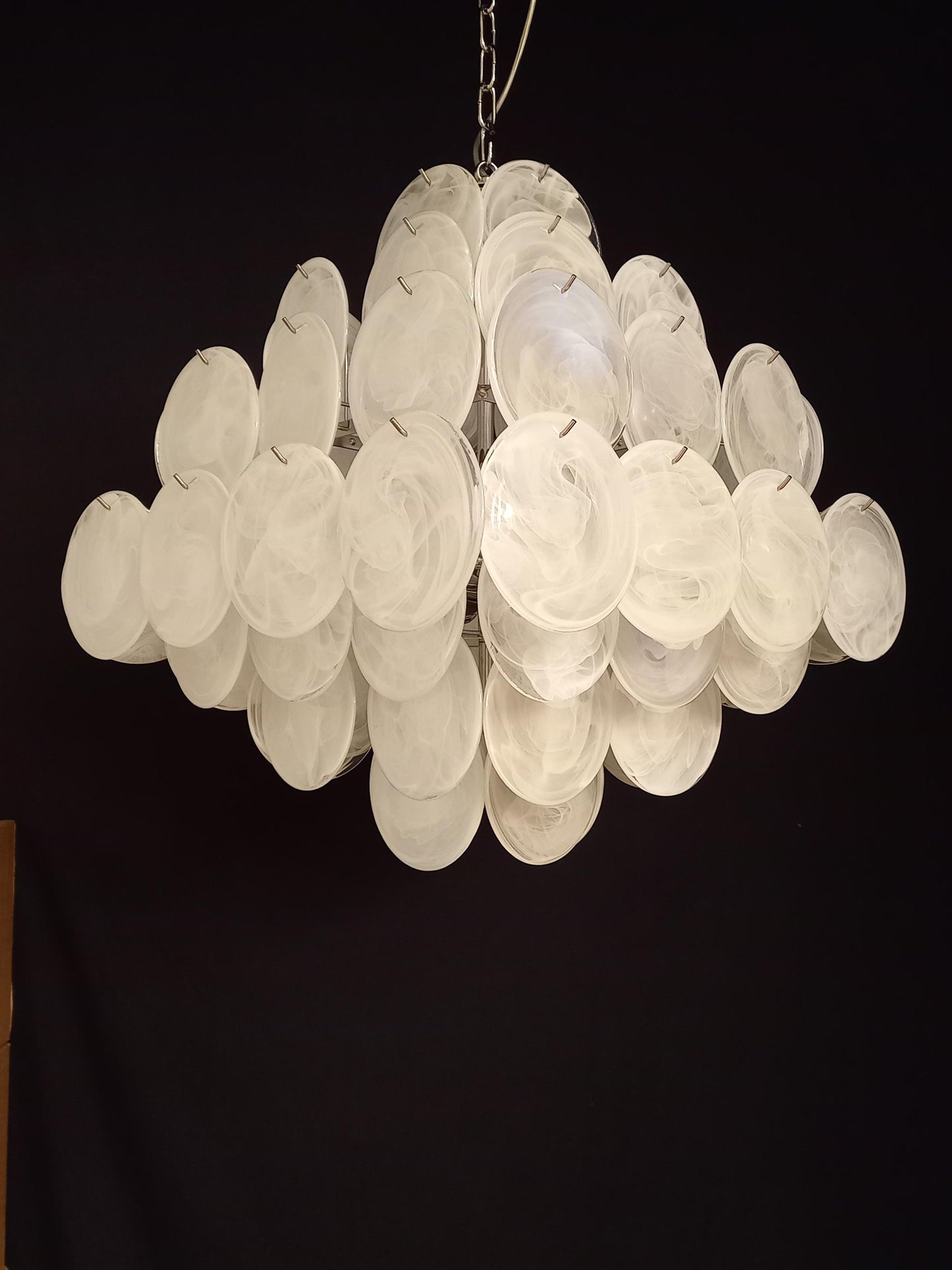 Vintage Murano Disc Chandelier with Alabaster White Disc Glass from Mazzega, Venice, Italy, 1981
