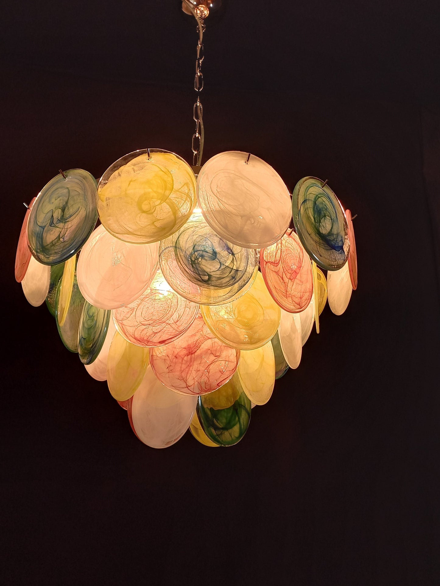 Vintage Murano Disc Chandelier with Alabaster Disc Glass from Mazzega, Venice, Italy, 1981