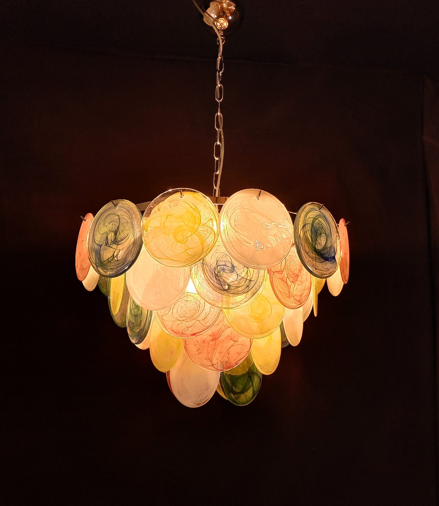 Vintage Murano Disc Chandelier with Alabaster Disc Glass from Mazzega, Venice, Italy, 1981