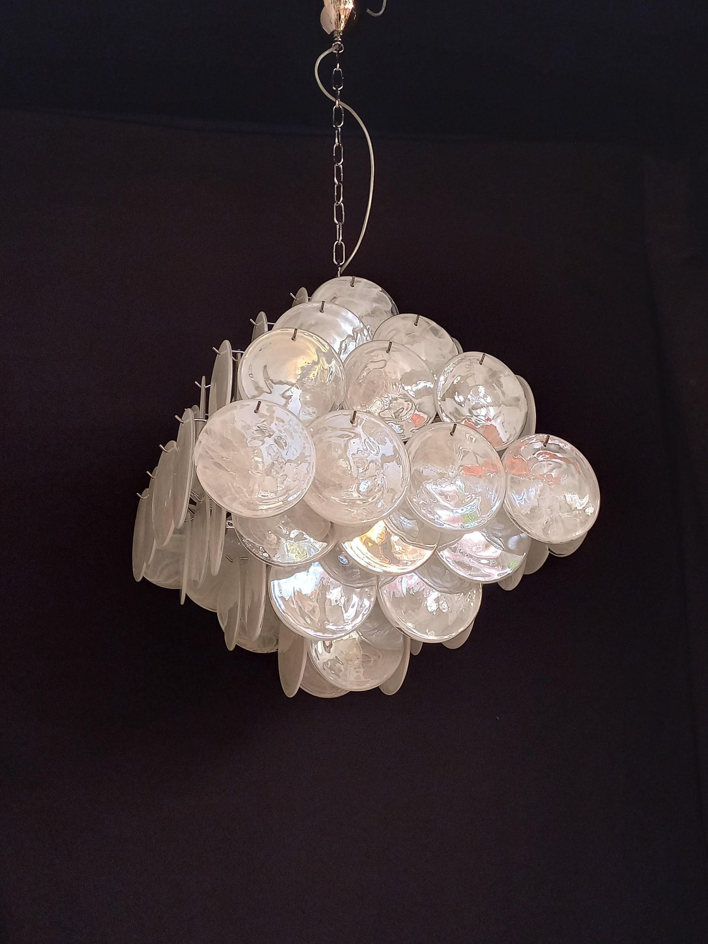 Vintage Murano Disc Chandelier with Alabaster White Disc Glass from Mazzega, Venice, Italy, 1981