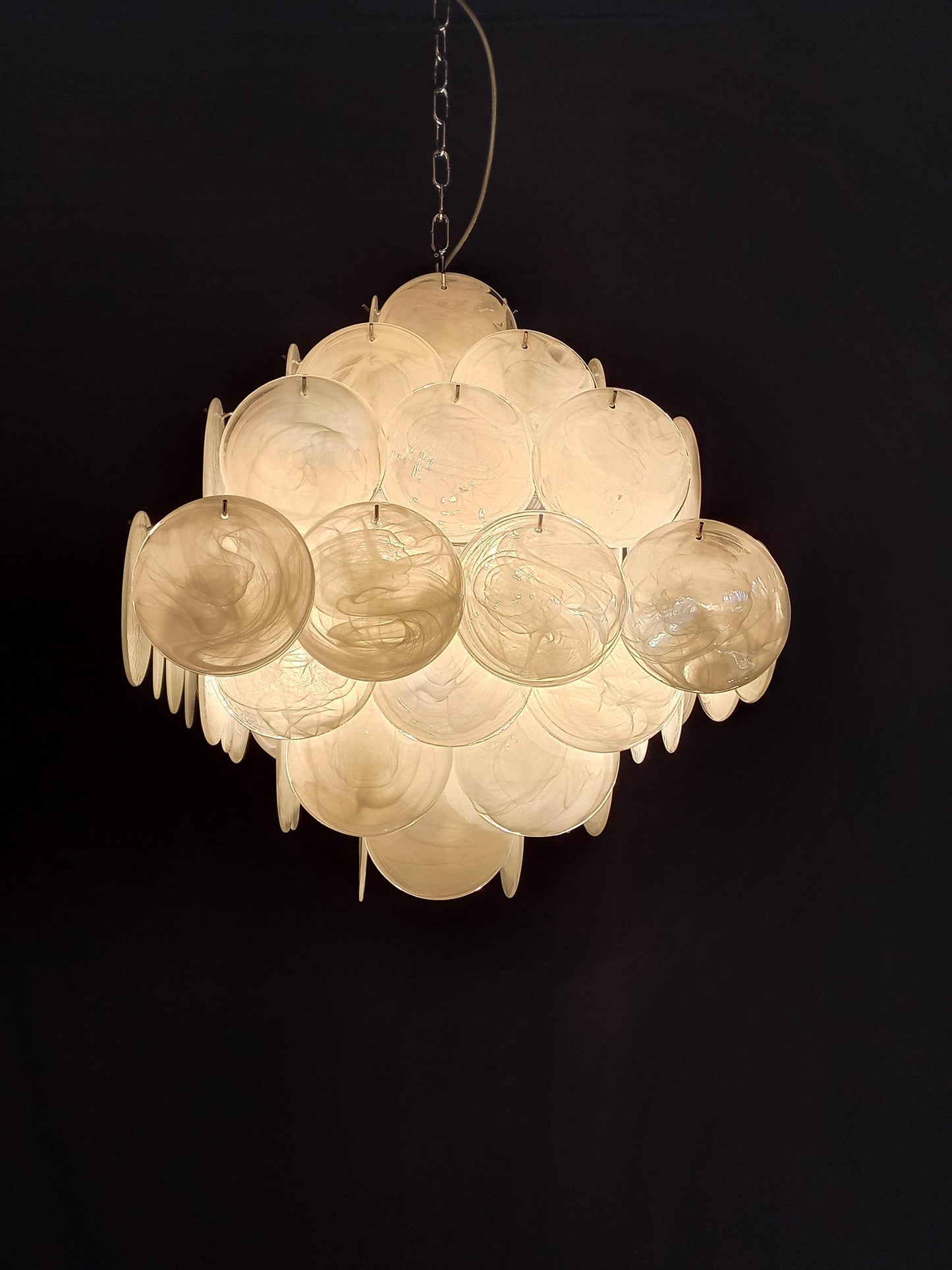 Vintage Murano Disc Chandelier with Alabaster White Disc Glass from Mazzega, Venice, Italy, 1981