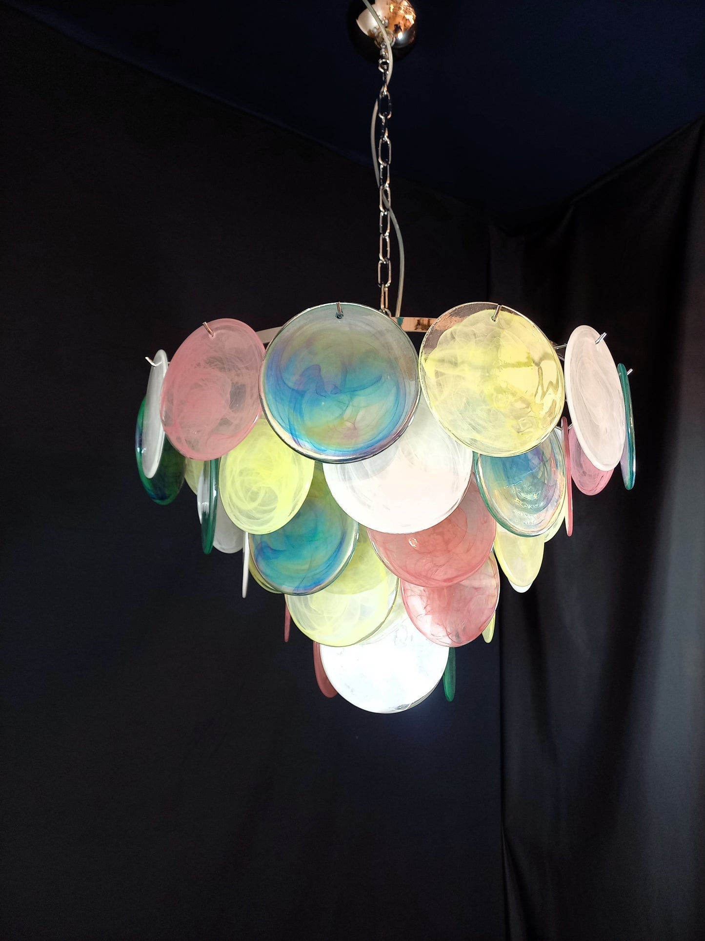 Vintage Murano Disc Chandelier with Alabaster Disc Glass from Mazzega, Venice, Italy, 1981