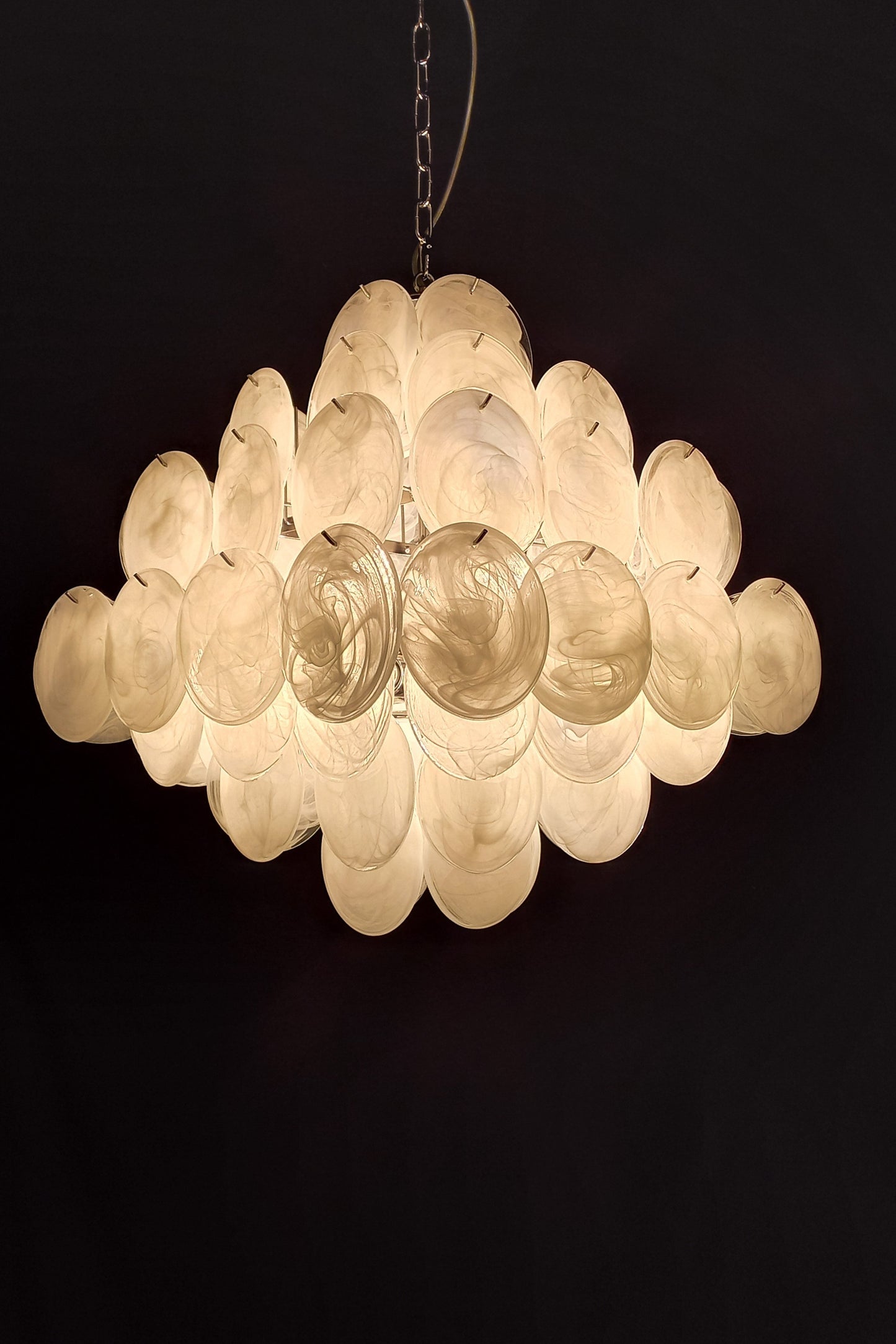 Vintage Murano Disc Chandelier with Alabaster White Disc Glass from Mazzega, Venice, Italy, 1981
