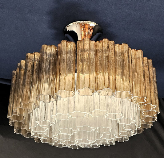 Lampadario di Murano a vetri tronchi fatti a mano. Vetri tronchi cristallo e fumè. Made in Murano, Venezia Italy