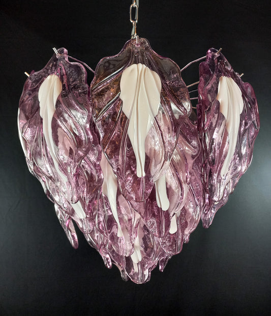 Lampadario Vintage Murano, stile Mazzega, anni'80. Con vetri di Murano fatti a mano, colore ametista. Designed and Made in Venice ,Italy