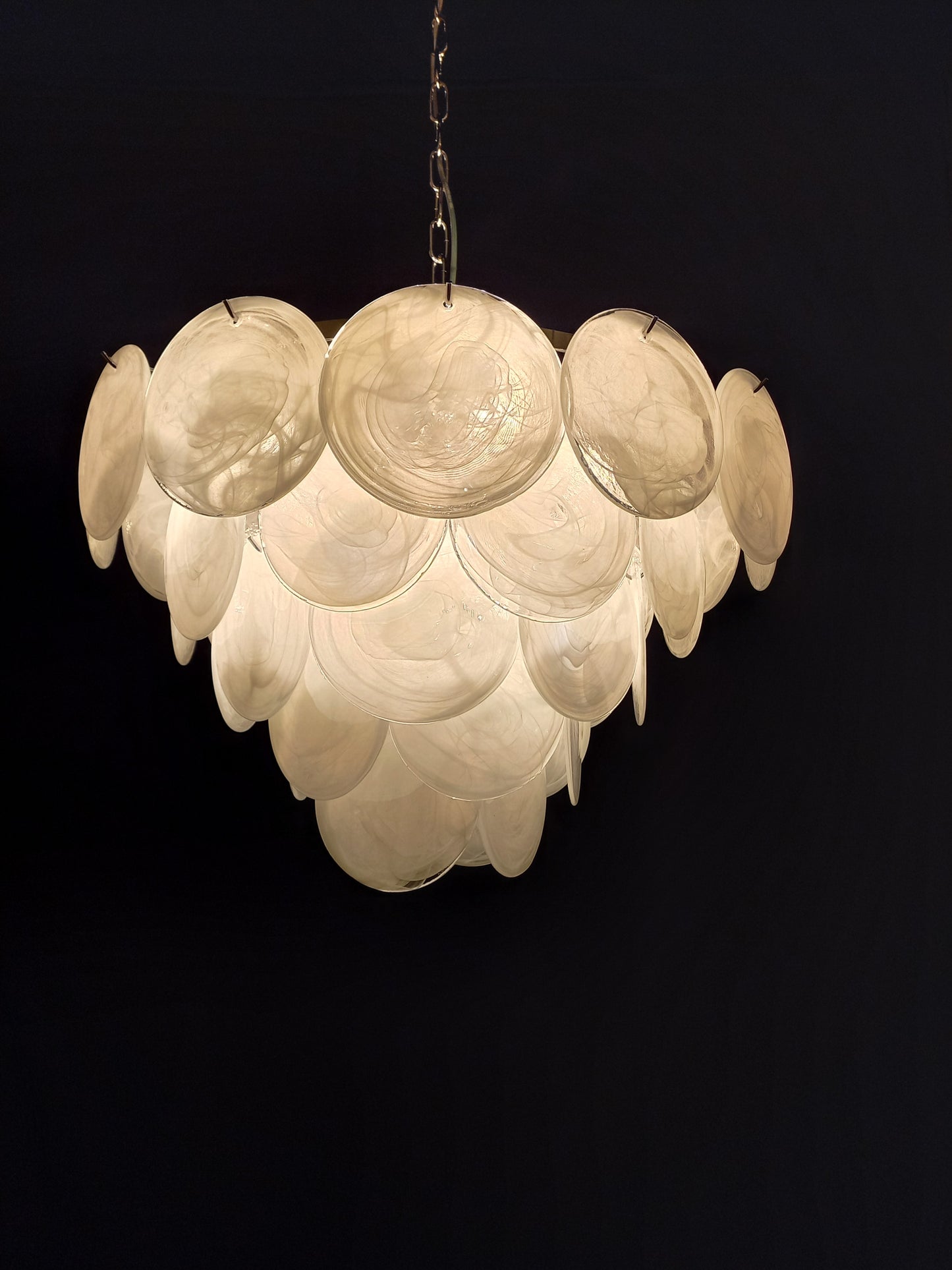 1981 Vintage Murano Disc Chandelier with handmade Alabaster Disc Glass, made in Murano, Venice, Italy