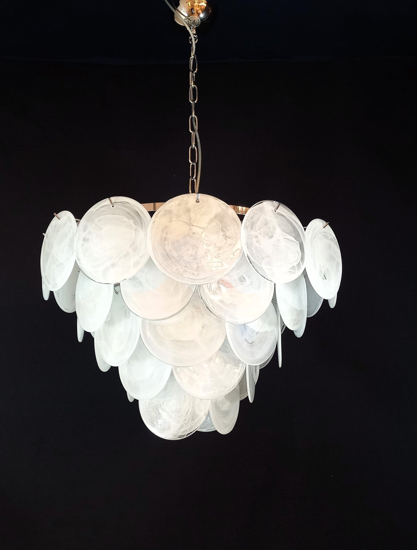 1981 Vintage Murano Disc Chandelier with handmade Alabaster Disc Glass, made in Murano, Venice, Italy
