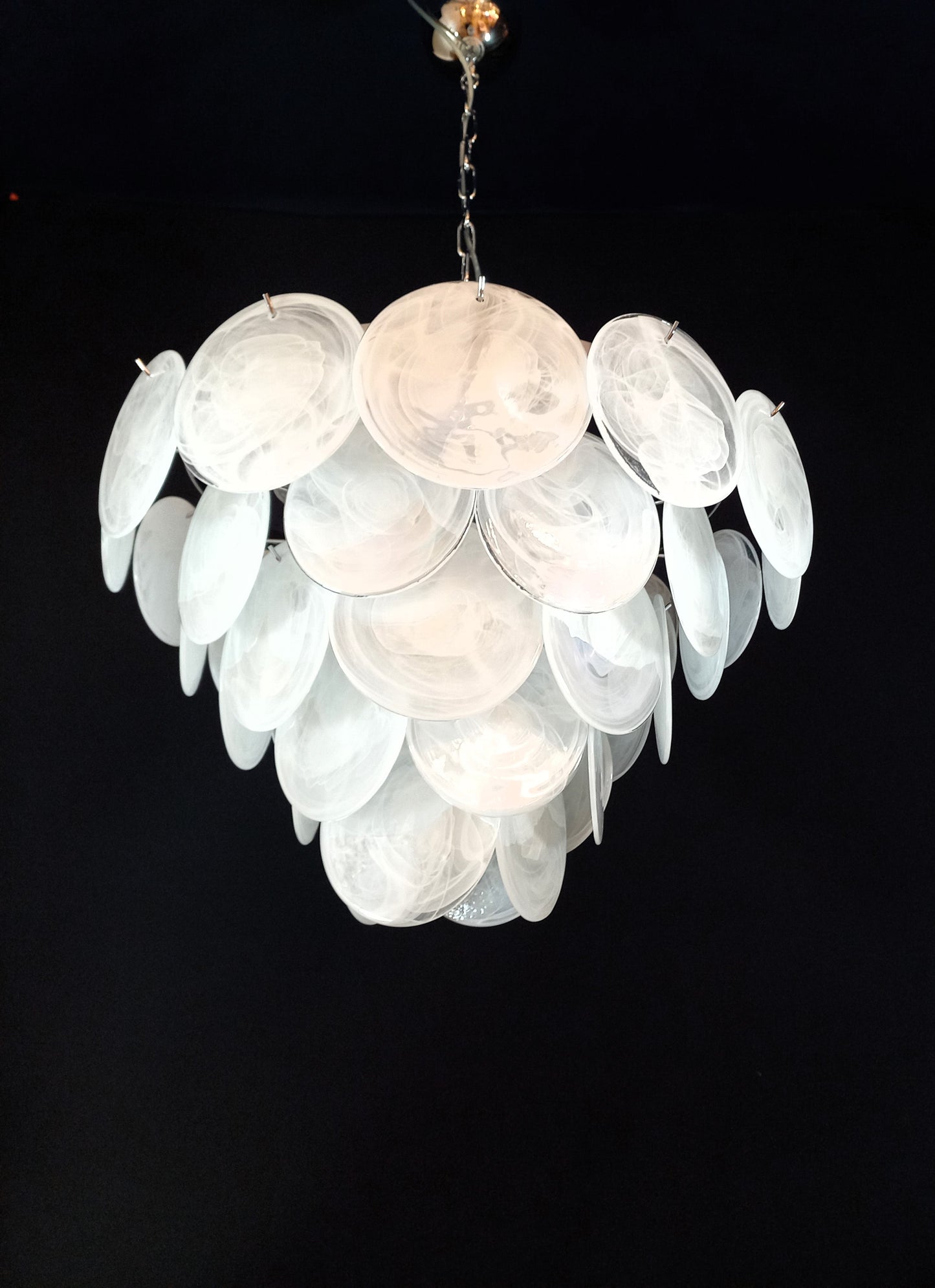 1981 Vintage Murano Disc Chandelier with handmade Alabaster Disc Glass, made in Murano, Venice, Italy