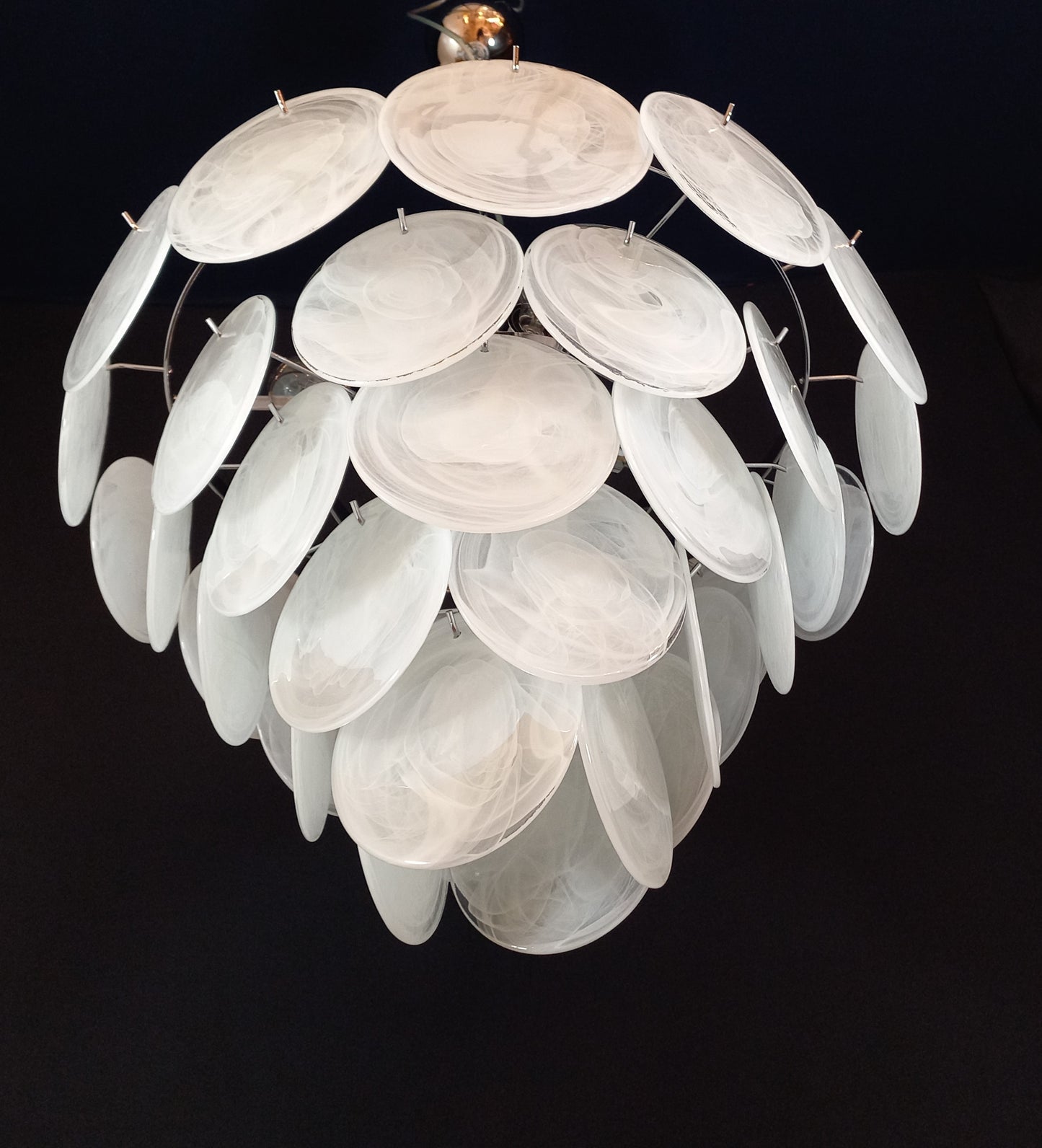 1981 Vintage Murano Disc Chandelier with handmade Alabaster Disc Glass, made in Murano, Venice, Italy
