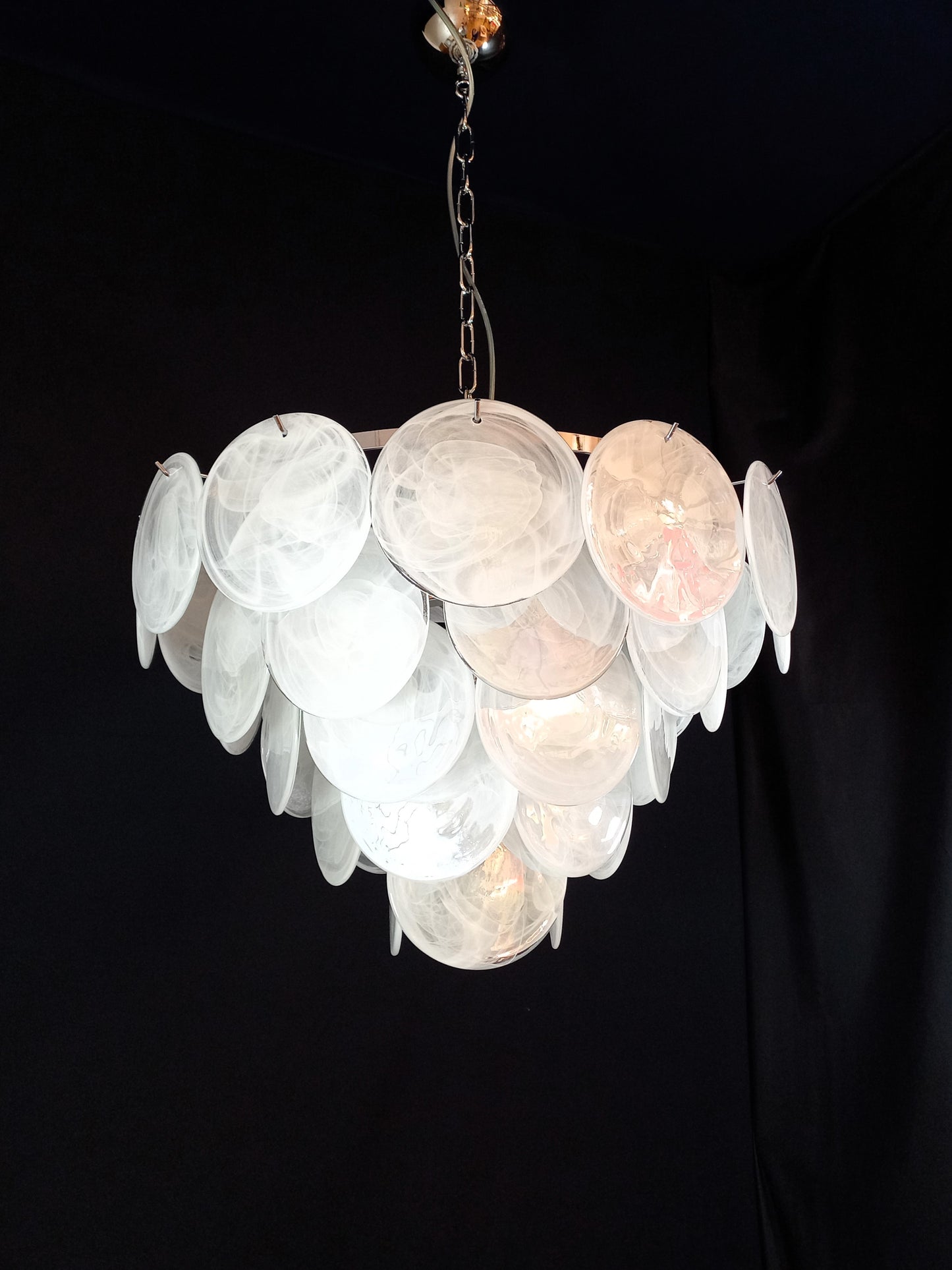 1981 Vintage Murano Disc Chandelier with handmade Alabaster Disc Glass, made in Murano, Venice, Italy