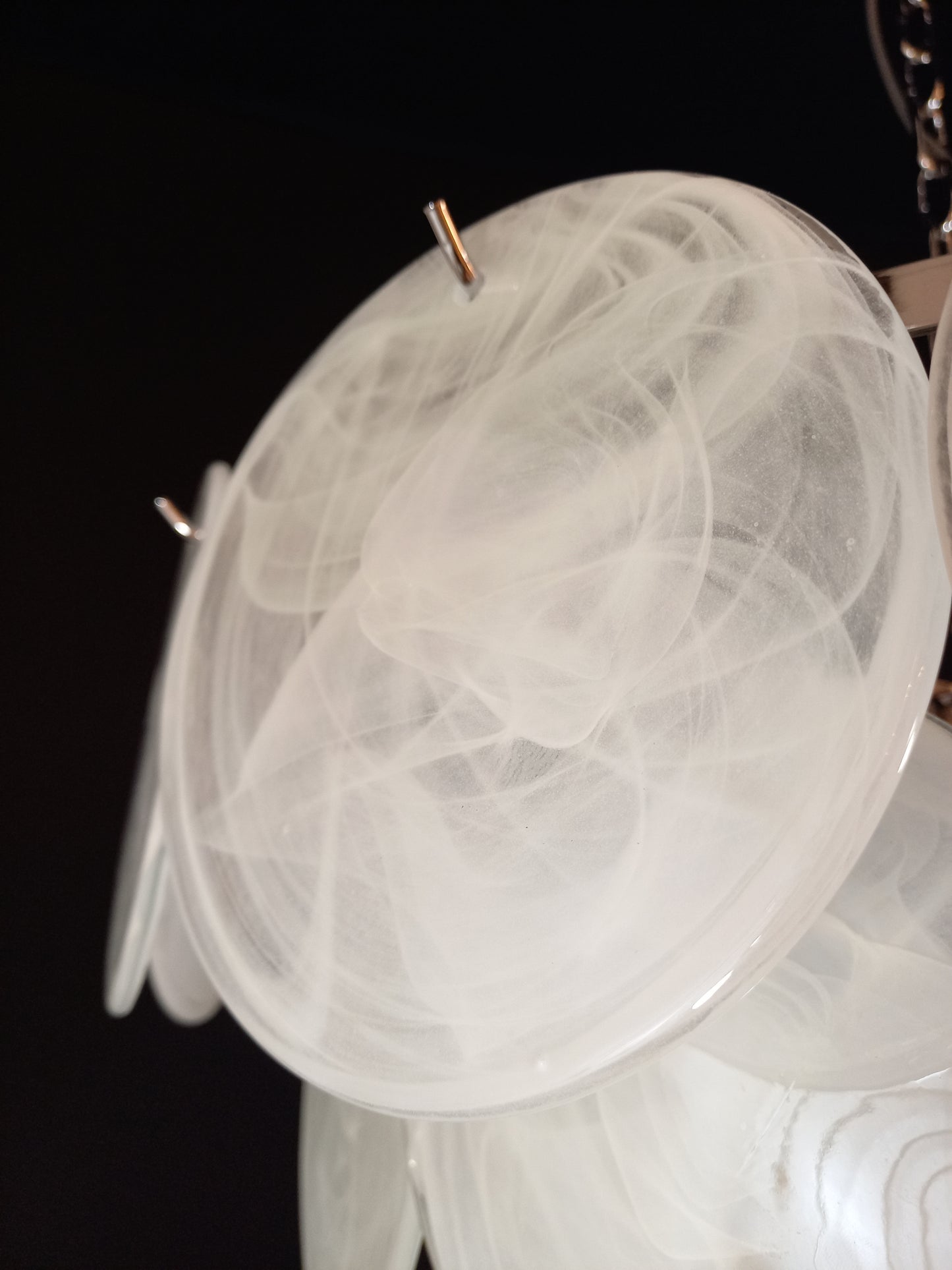 1981 Vintage Murano Disc Chandelier with handmade Alabaster Disc Glass, made in Murano, Venice, Italy