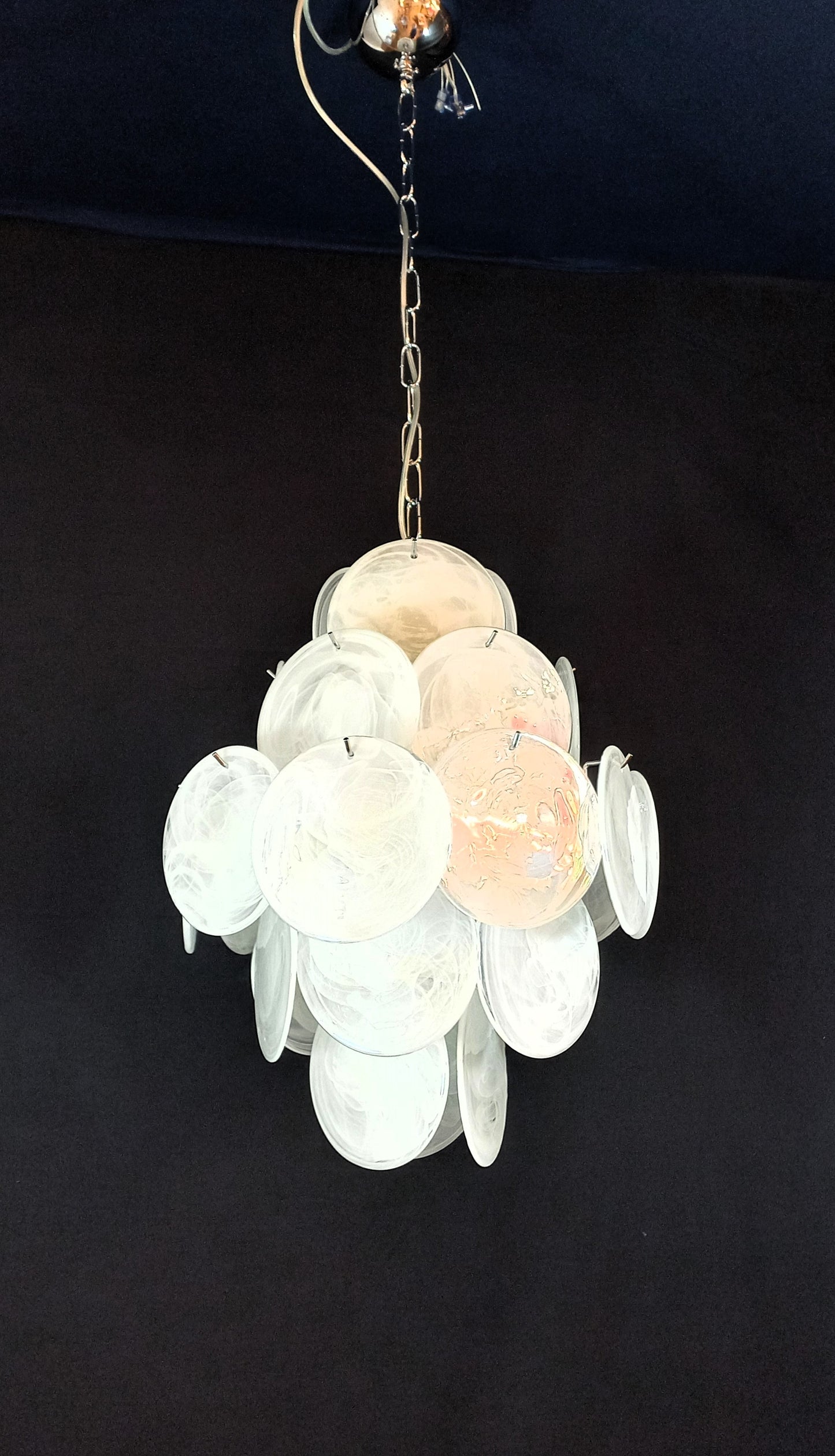 Murano Alabaster Disc Chandelier, with white Alabaster handmade Disc Glass, made in Murano Italy