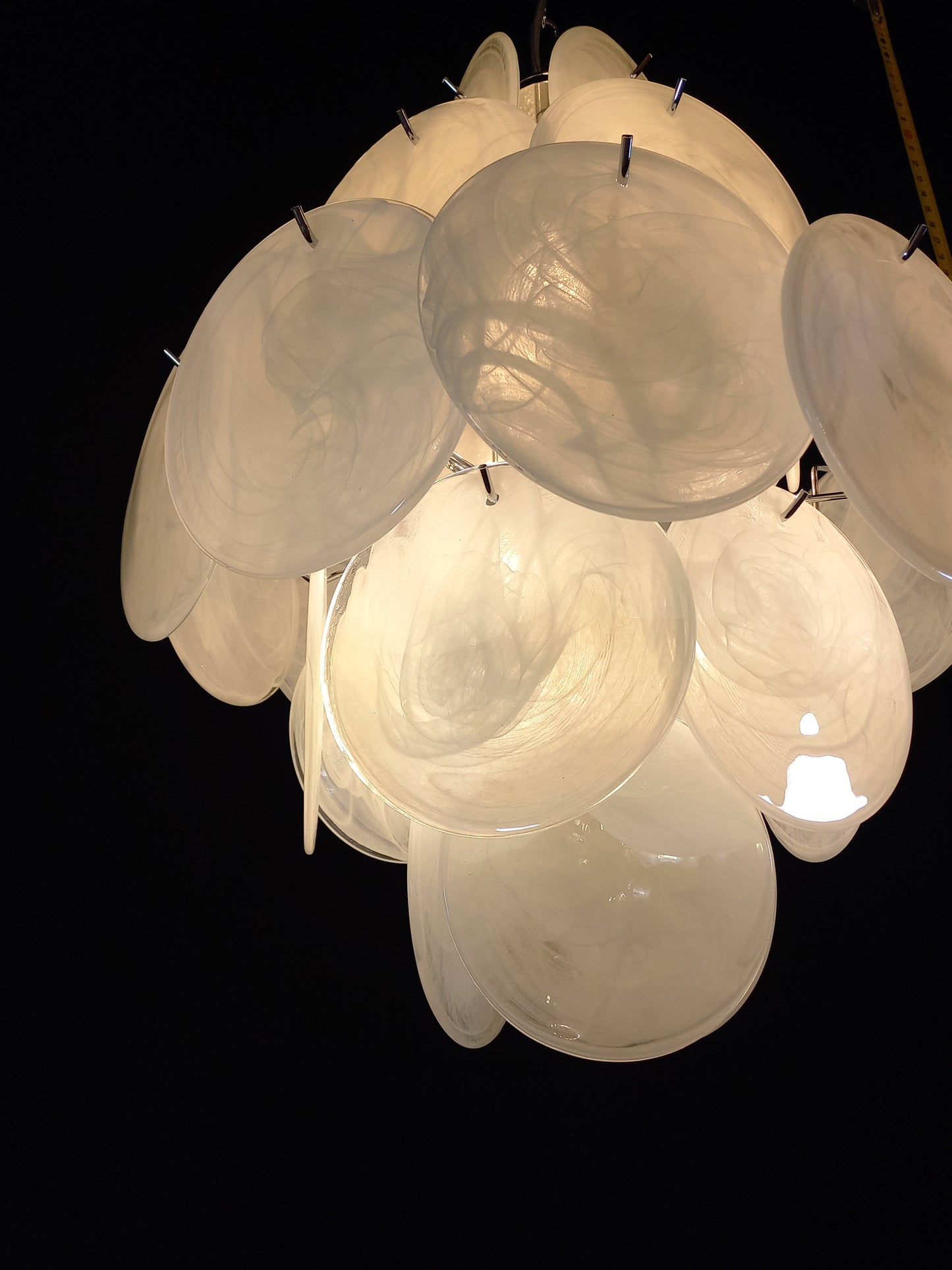 Murano Alabaster Disc Chandelier, with white Alabaster handmade Disc Glass, made in Murano Italy