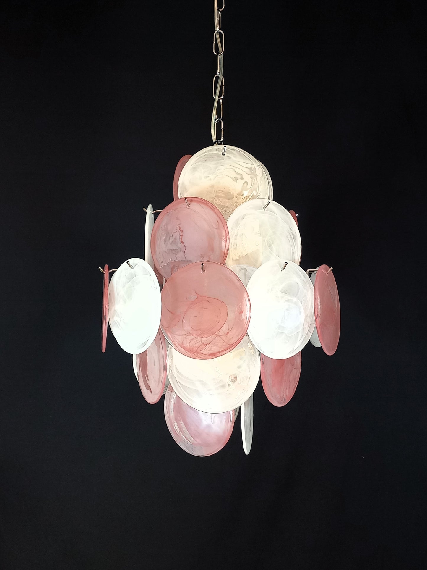 Murano Alabaster Disc Chandelier, with multicolor Alabaster handmade Disc Glass, made in Murano Italy