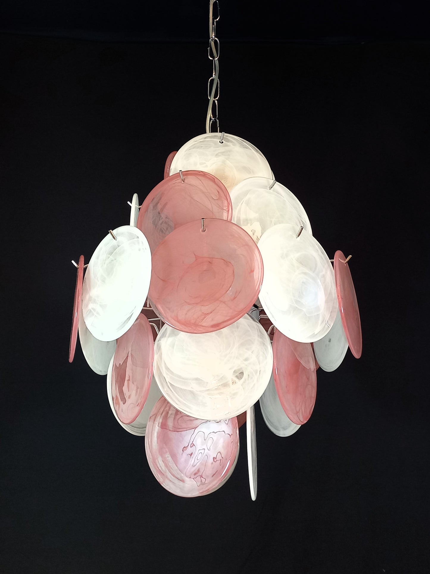 Murano Alabaster Disc Chandelier, with multicolor Alabaster handmade Disc Glass, made in Murano Italy