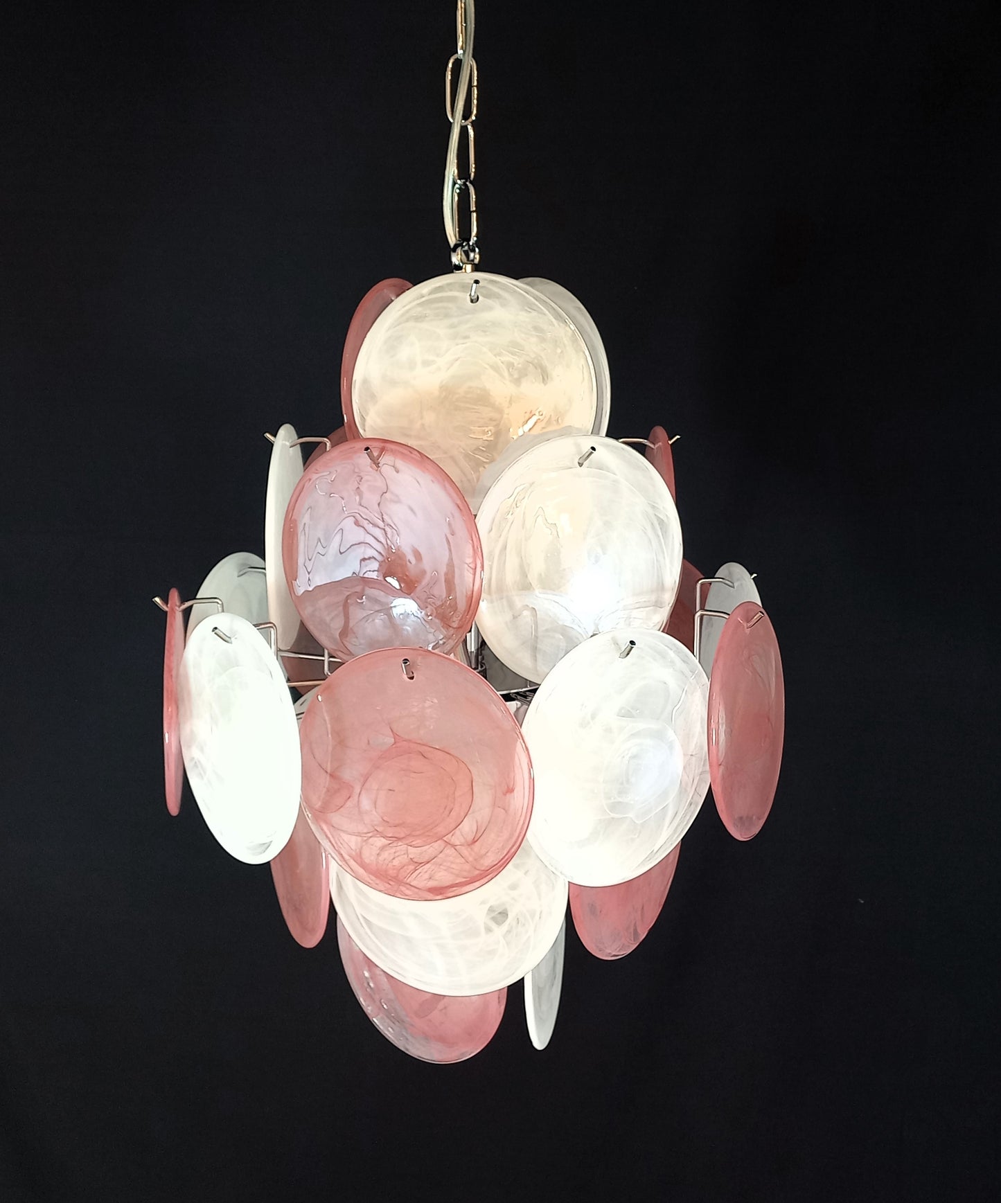Murano Alabaster Disc Chandelier, with multicolor Alabaster handmade Disc Glass, made in Murano Italy