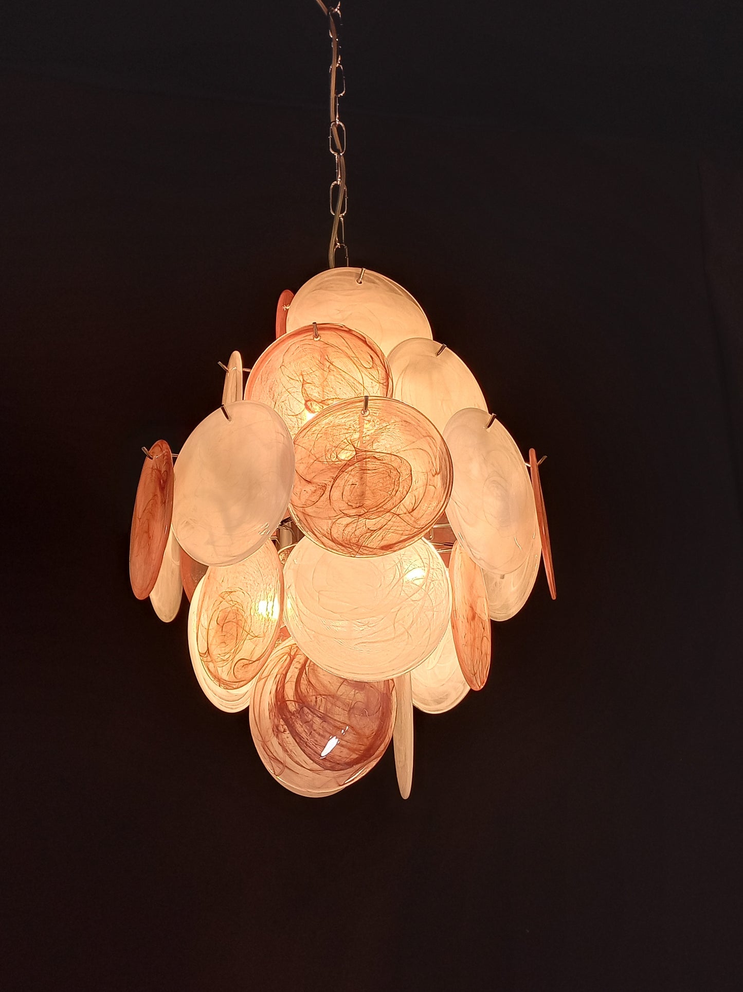 Murano Alabaster Disc Chandelier, with multicolor Alabaster handmade Disc Glass, made in Murano Italy