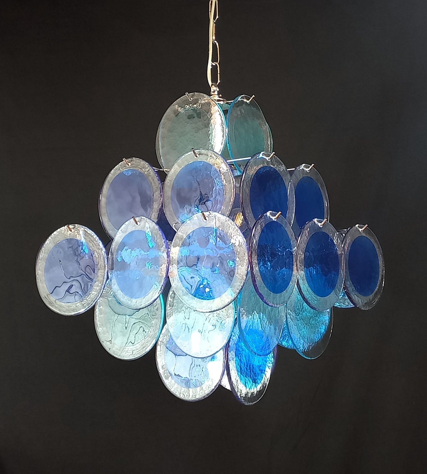Lampadario Vintage quadrato a vetri dischi. Vetri dischi artigianali in cristallo, made in Murano, Italy