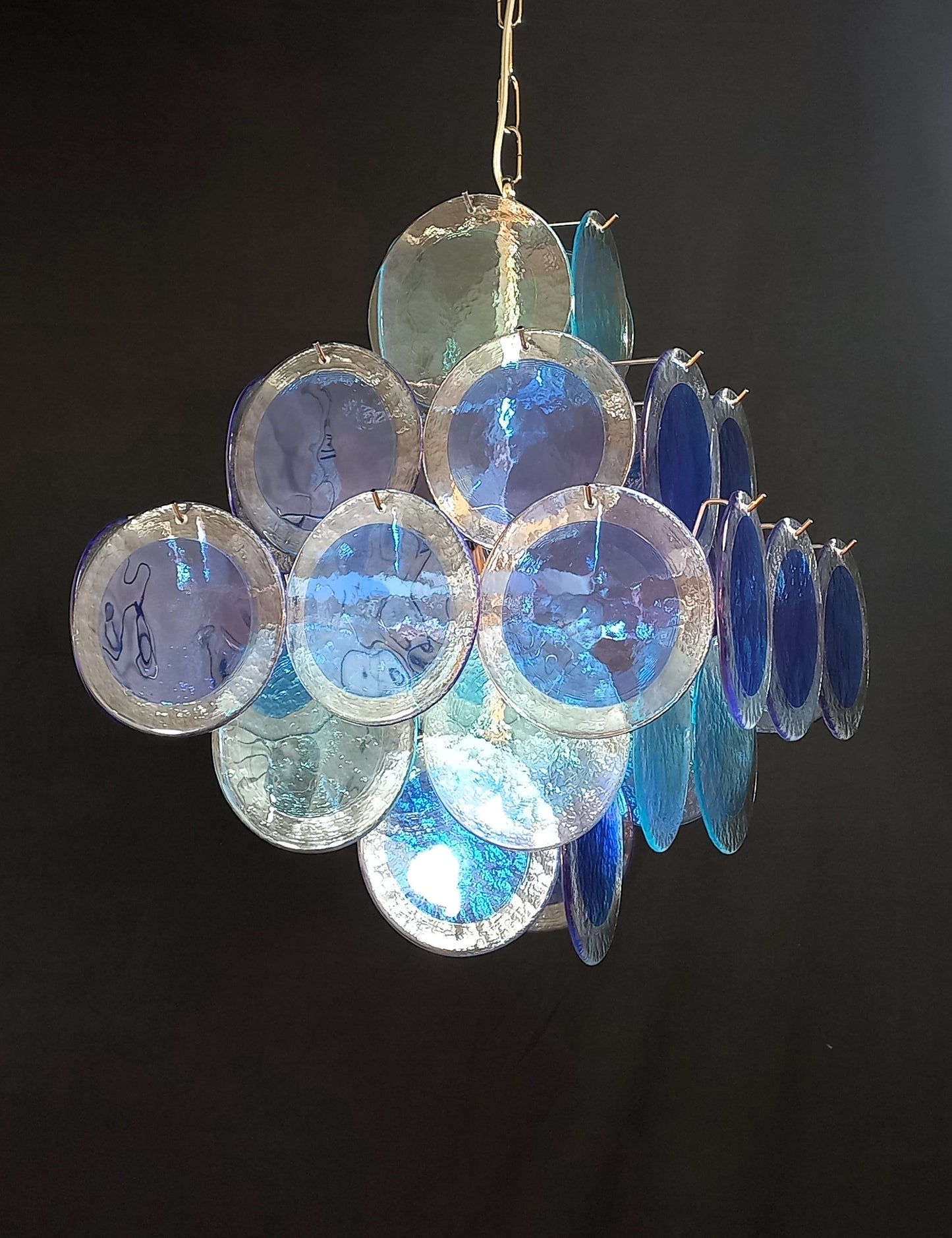 Lampadario Vintage quadrato a vetri dischi. Vetri dischi artigianali in cristallo, made in Murano, Italy
