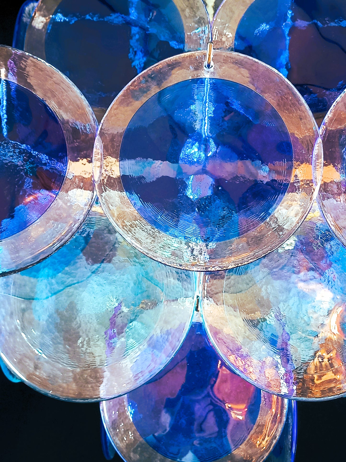 Lampadario Vintage quadrato a vetri dischi. Vetri dischi artigianali in cristallo, made in Murano, Italy