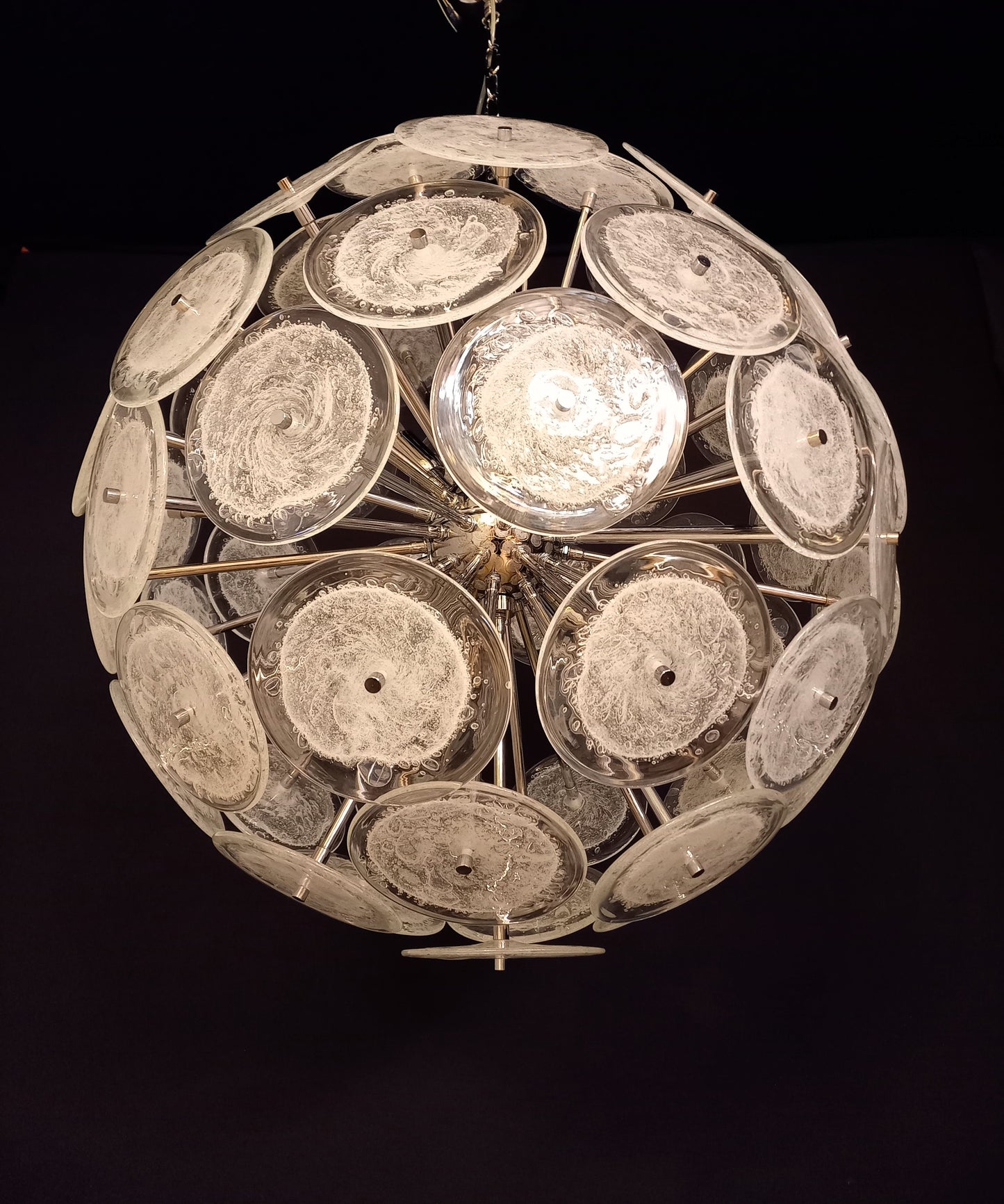 Lampadario Sputnik con vetri di Murano dischi pulegoso fatti a mano. Made in Murano, Venice