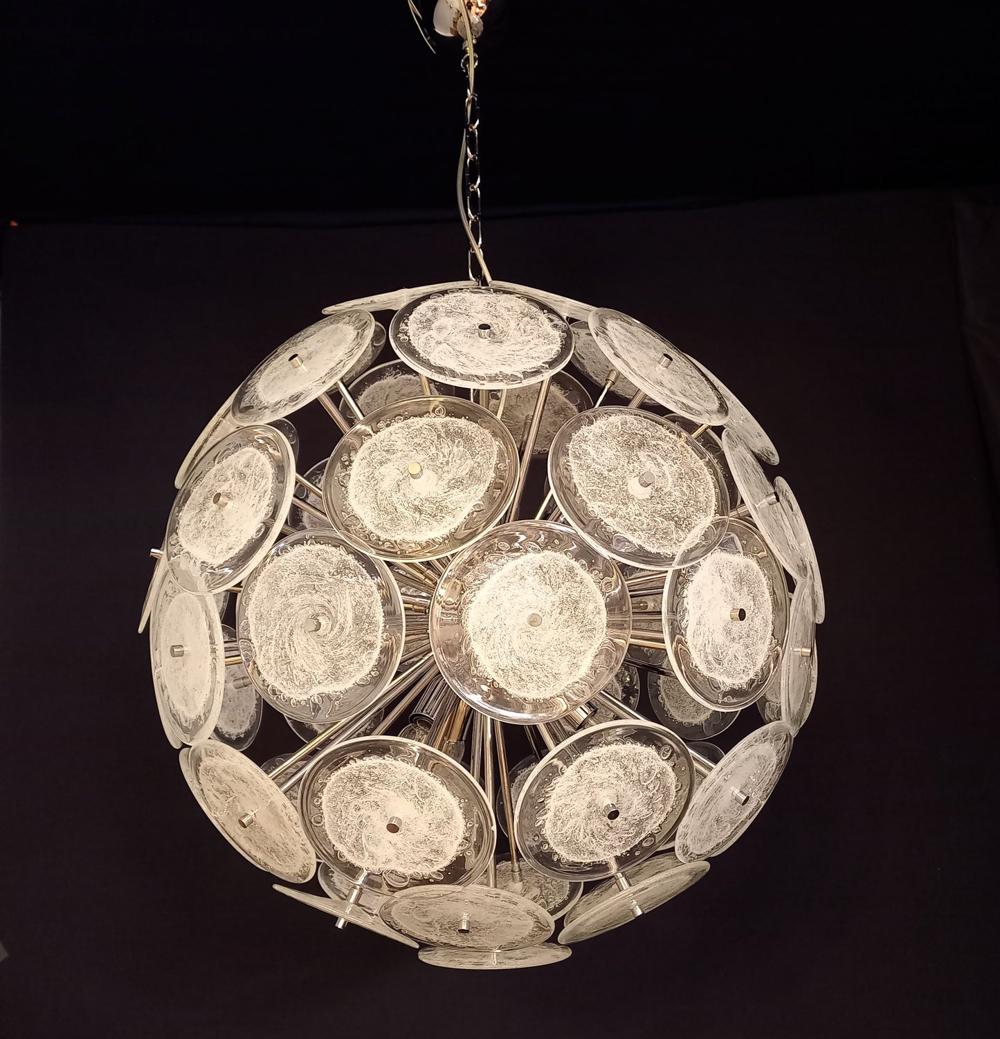 Lampadario Sputnik con vetri di Murano dischi pulegoso fatti a mano. Made in Murano, Venice