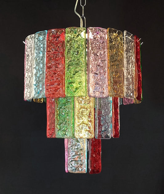 Lampadario Vintage Art Déco con vetri di Murano multicolor, artigianale, fatto a mano dal nostro Maestro