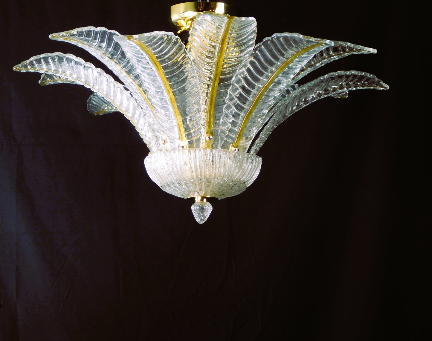 Vintage Palmette Chandelier in Crystal Glass with Gold Thread, 1985