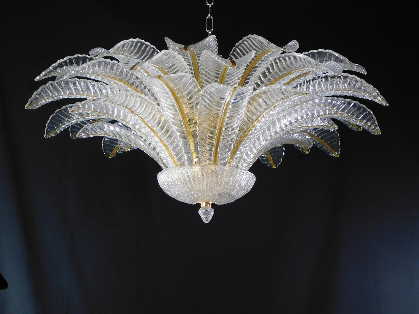 Vintage Palmette Chandelier in Crystal Glass with Gold Thread, 1985