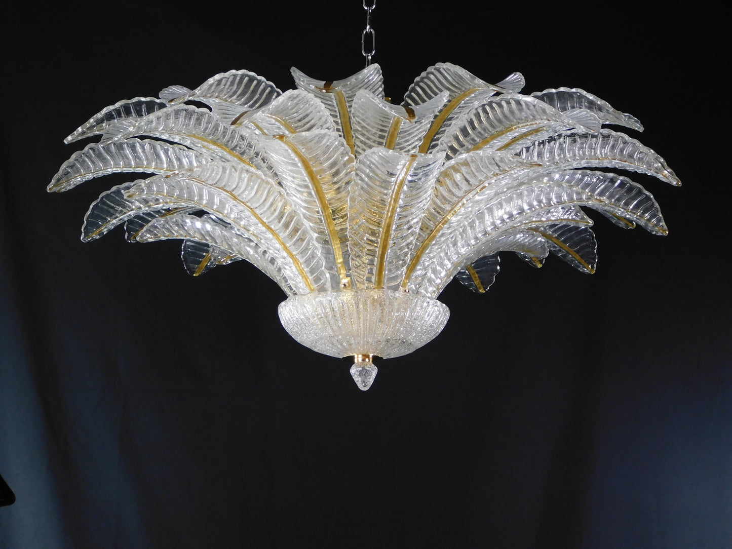 Vintage Palmette Chandelier in Crystal Glass with Gold Thread, 1985