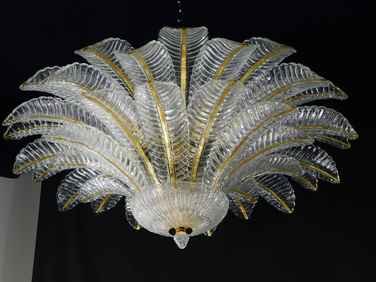 Vintage Palmette Chandelier in Crystal Glass with Gold Thread, 1985