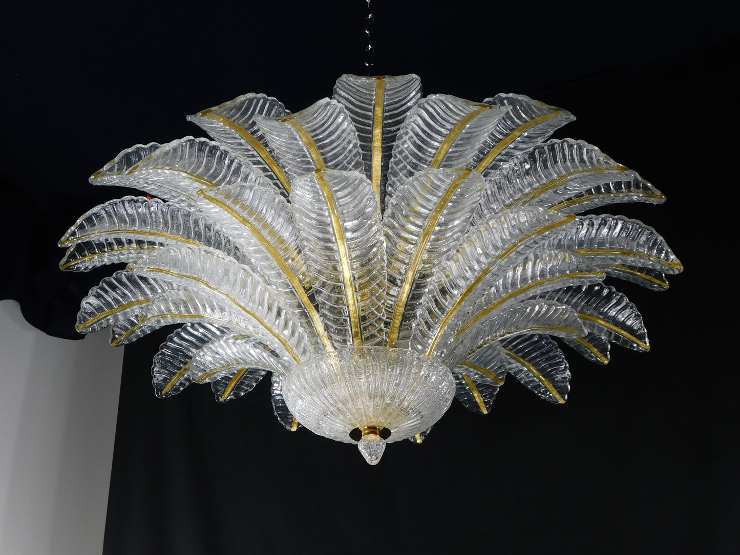Vintage Palmette Chandelier in Crystal Glass with Gold Thread, 1985