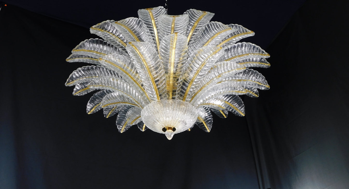 Vintage Palmette Chandelier in Crystal Glass with Gold Thread, 1985