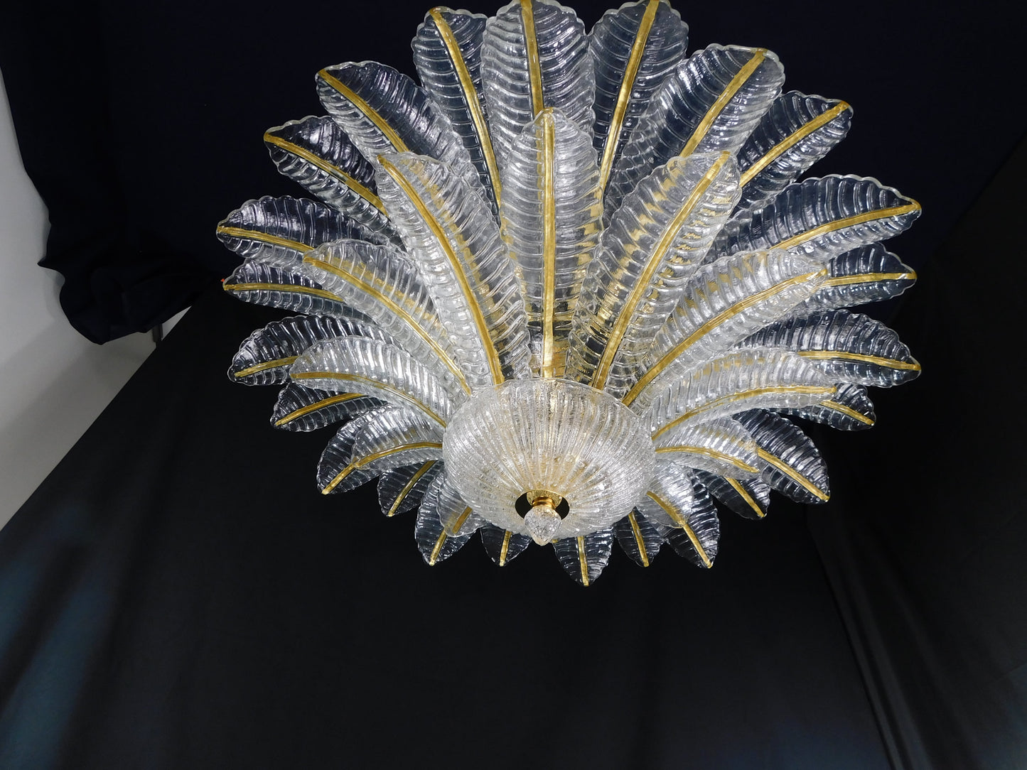 Vintage Palmette Chandelier in Crystal Glass with Gold Thread, 1985