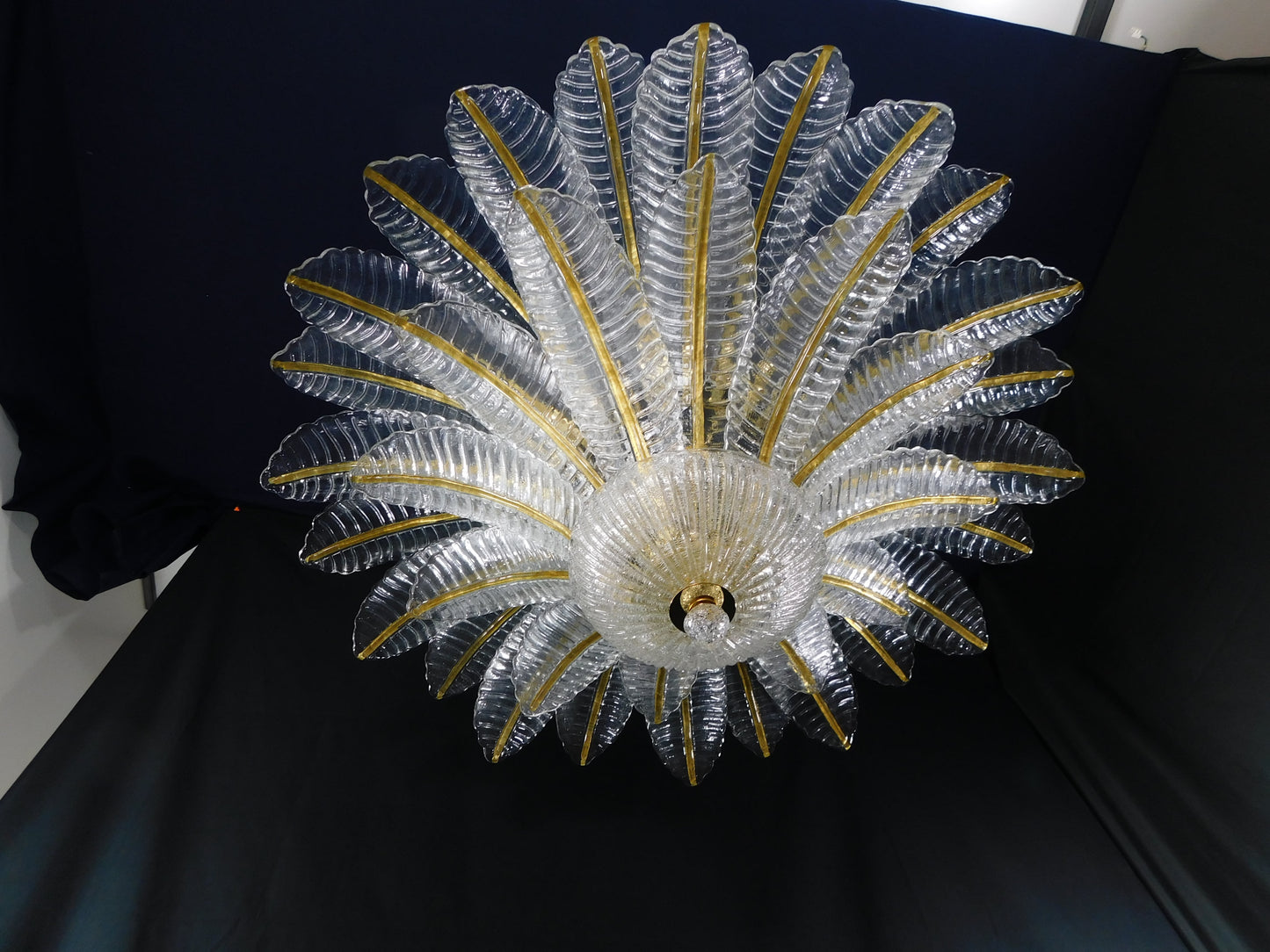 Vintage Palmette Chandelier in Crystal Glass with Gold Thread, 1985