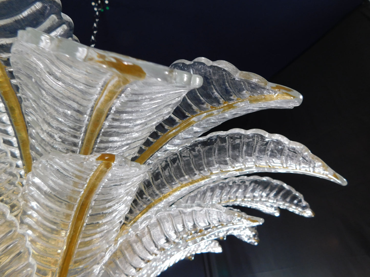Vintage Palmette Chandelier in Crystal Glass with Gold Thread, 1985
