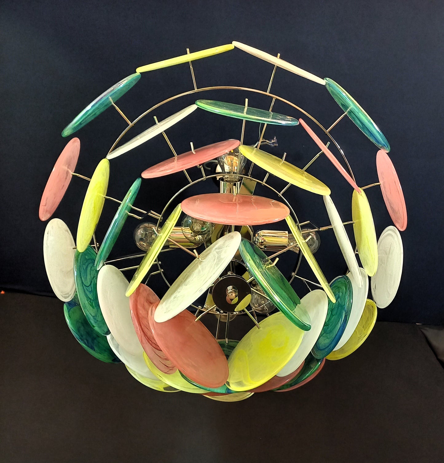 Vintage Murano Disc Chandelier with Alabaster Disc Glass from Mazzega, Venice, Italy, 1981