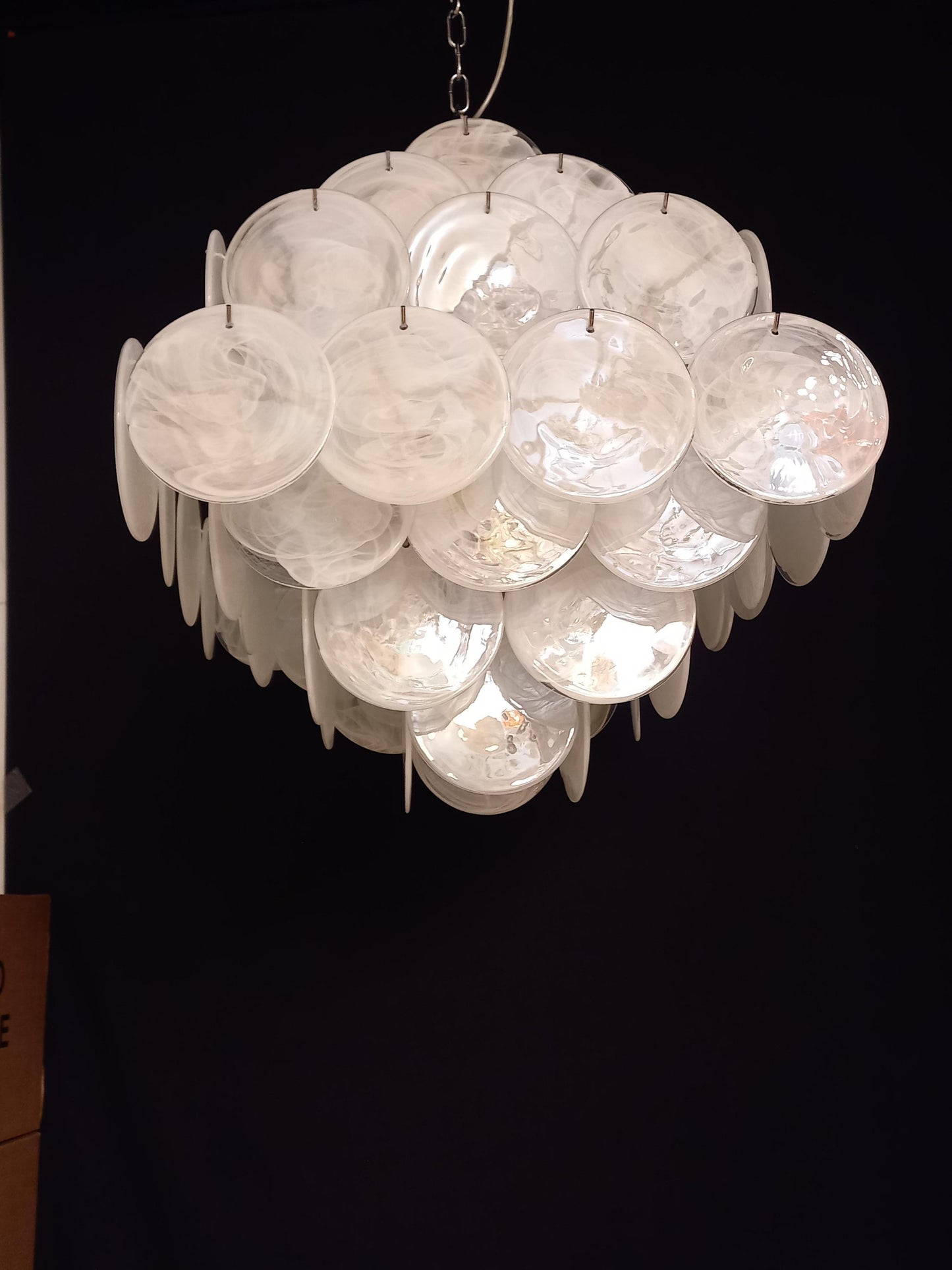 Vintage Murano Disc Chandelier with Alabaster White Disc Glass from Mazzega, Venice, Italy, 1981