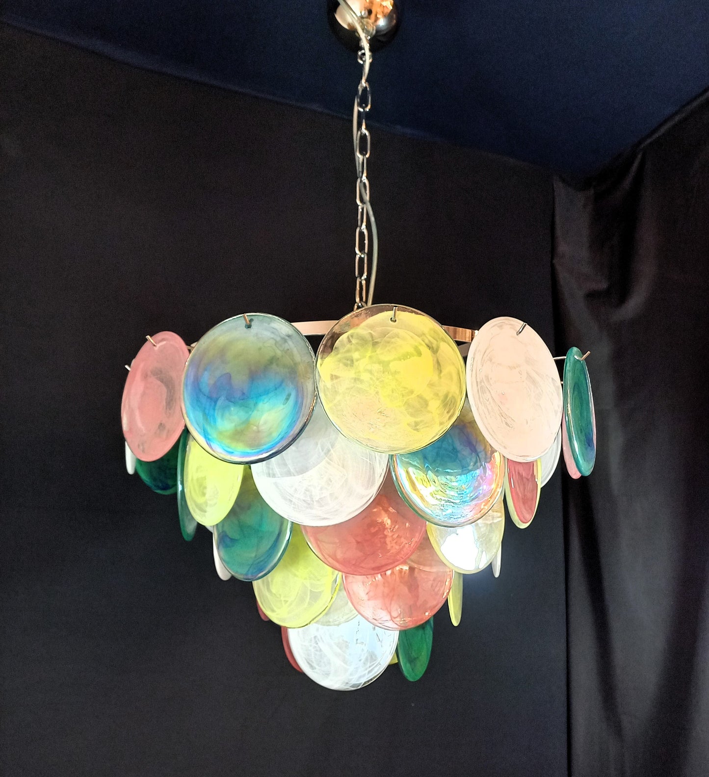 Vintage Murano Disc Chandelier with Alabaster Disc Glass from Mazzega, Venice, Italy, 1981