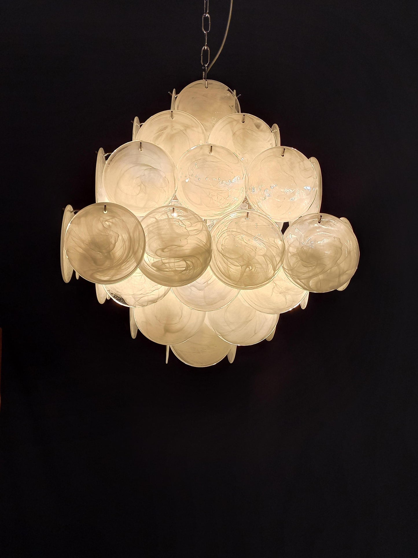 Vintage Murano Disc Chandelier with Alabaster White Disc Glass from Mazzega, Venice, Italy, 1981
