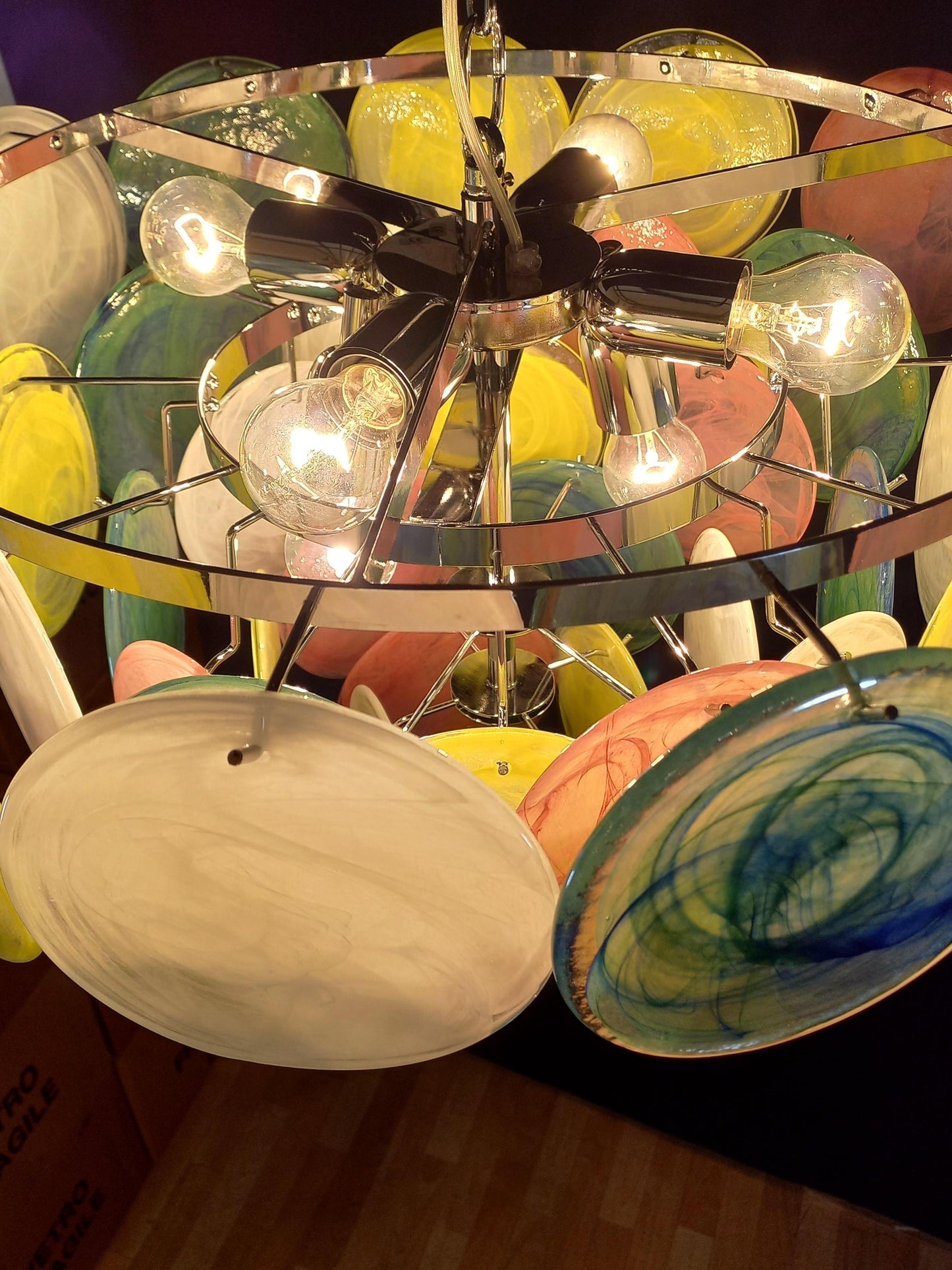 Vintage Murano Disc Chandelier with Alabaster Disc Glass from Mazzega, Venice, Italy, 1981