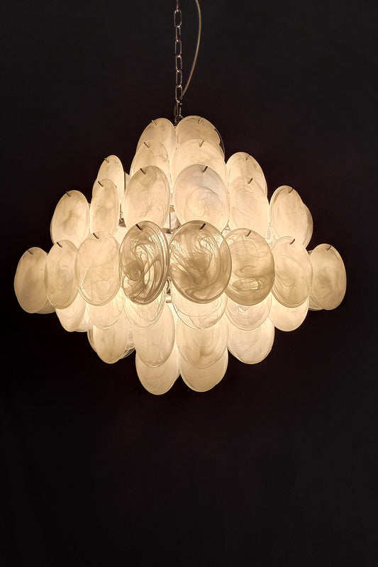 Vintage Murano Disc Chandelier with Alabaster White Disc Glass from Mazzega, Venice, Italy, 1981